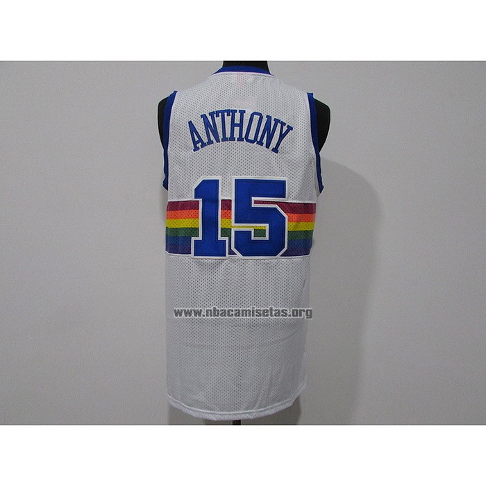 Camiseta Denver Nuggets Carmelo Anthony NO 15 Mitchell & Ness 2003-04 Blanco